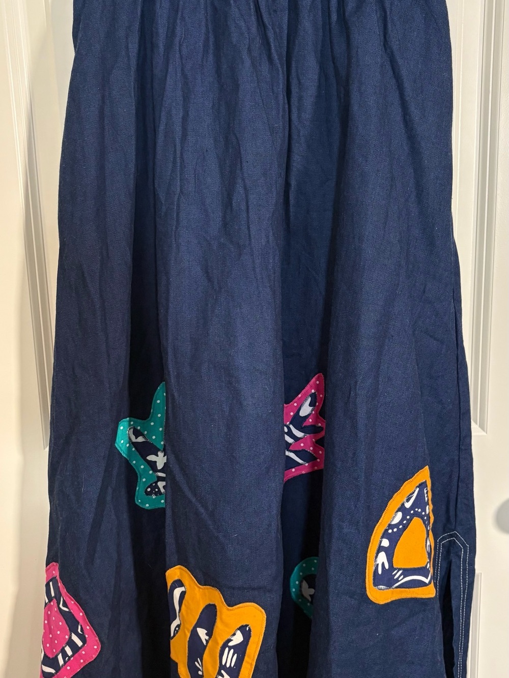 Navy A-Line Skirt with Colorful Appliqué Accents